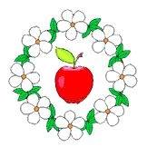 wreath of flowers argent and slipped vert, an apple gules and slipped vert